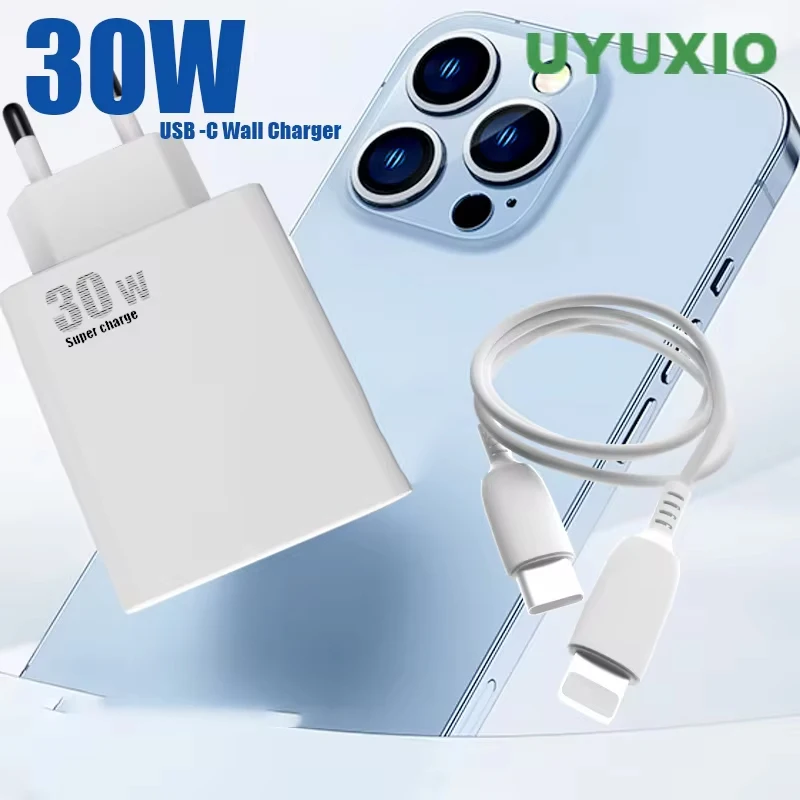 UYUXIO Schnelllade-USB-C-Telefonladegerät mit Kabel PD 30 W Netzteil für Samsung iPad iPhone 15 Pro