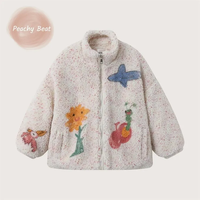

Модная куртка из шерсти ягненка в горошек с героями мультфильмов для маленьких мальчиков и девочек, теплое пальто для малышей, плотная верхняя одежда, зимняя одежда для малышей