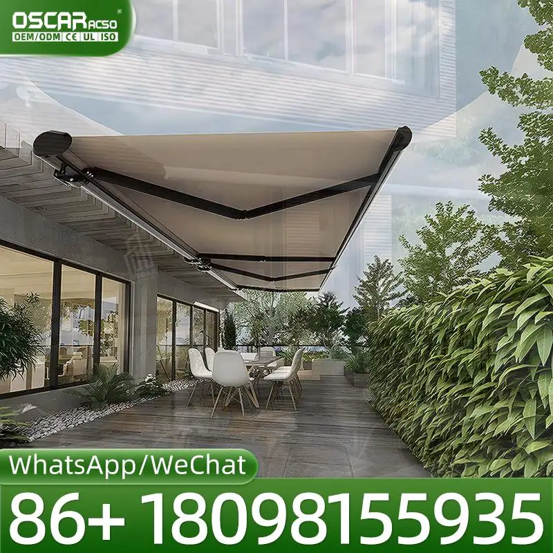Retractable Aluminum Sunshade Canopy with Remote Control Waterproof UV Protection Electric Manual Operation for Patio Garden Bal