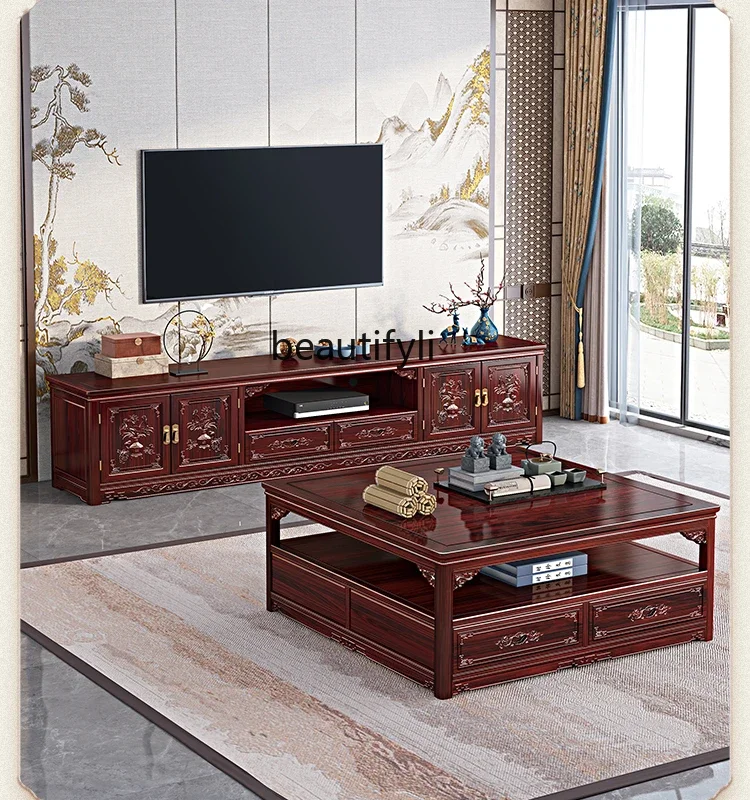 Chinese Style Solid Wood Tea Table Living Room Home Small Apartment Square Belt Pumping Storage Classical Tea Table