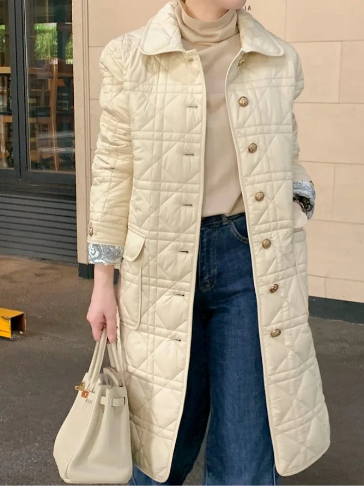 

Ele Korean Sle Women's Cotton Jaet Mid-Length Turn-down Collar Coat Chic Autumn Winter New Design Sensation