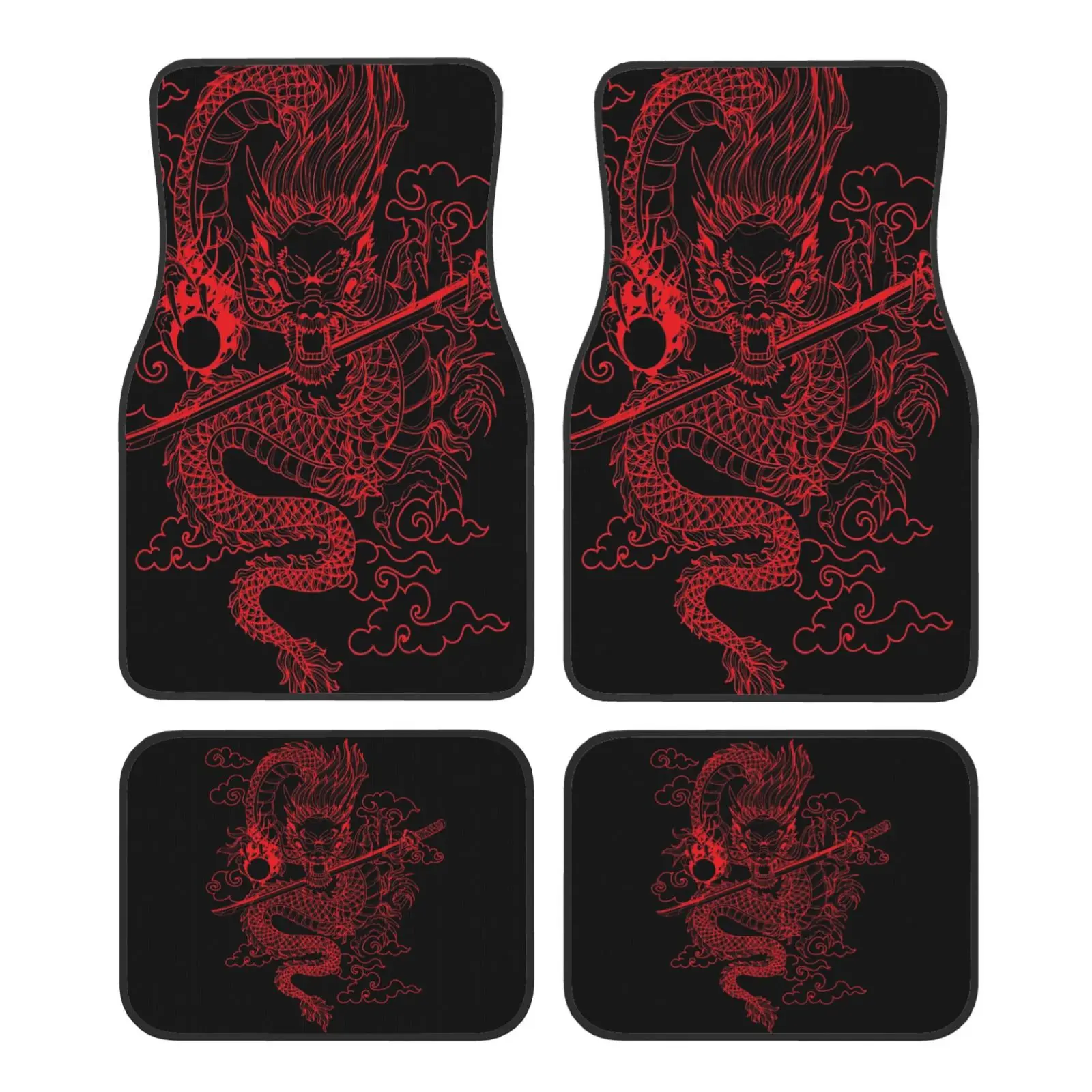 

Автомобильные коврики с принтом красного китайского дракона, водонепроницаемые автомобильные коврики, набор из 4 шт., с противоскользящей подложкой, подходят для внедорожников, грузовиков