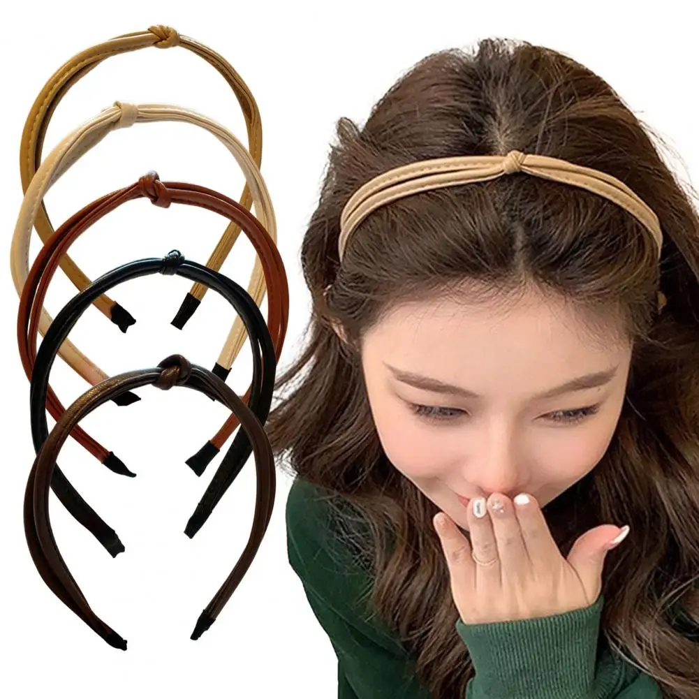 5 Pcs Women Hairband Faux Leather Narrow Band Retro Cross Twist Smooth Lightweight Hair Decoration Organization Hair Hoop