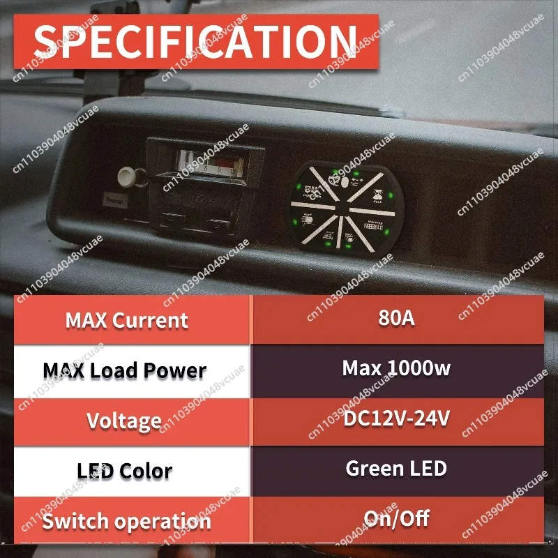 For 12V Wireless Switch Panel Box Car Boat 8 Group Switch Panel Green Light Emitting Diode 80A Circuit Breaker