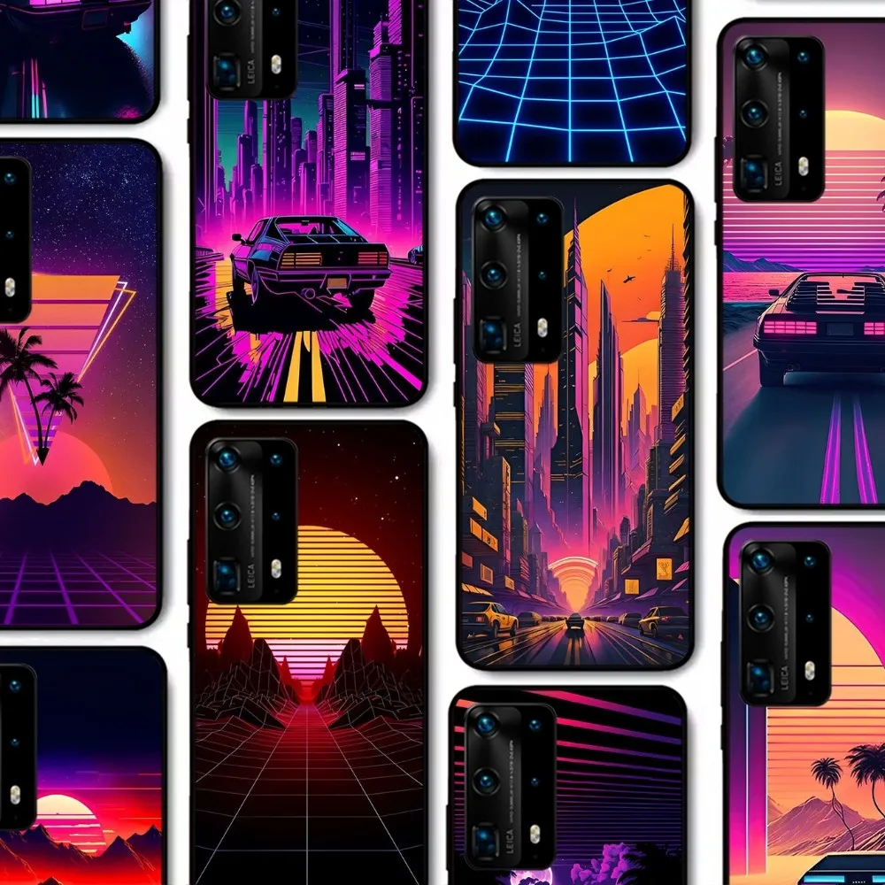 Synthwave Retro 80s Neon colorful Phone Case For Huawei P 8 9 10 20 30 40 50 Pro Lite Psmart Honor 10 lite 70 Mate 20lite