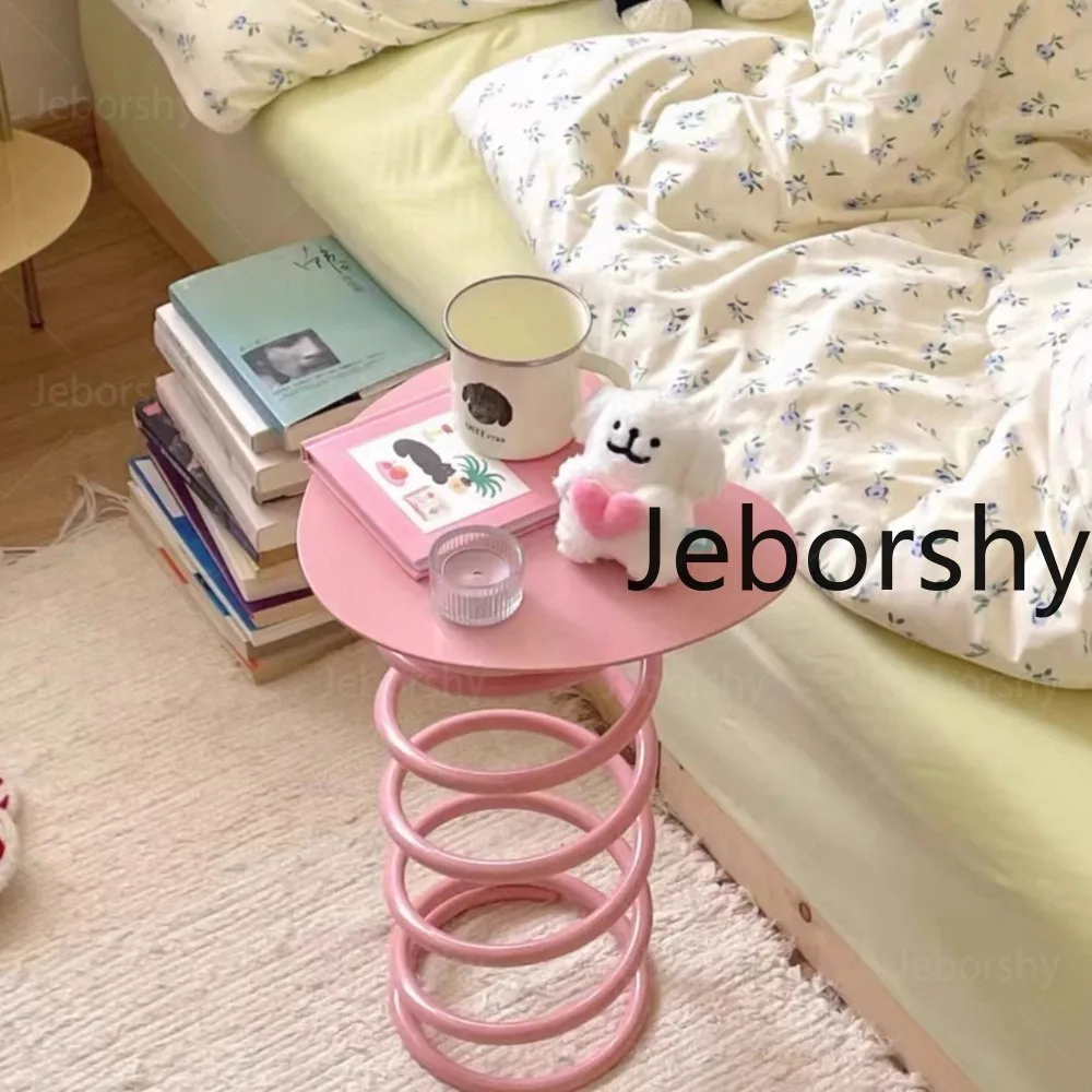 Modern Minimalist Coil Metal Side Table Sturdy Spiral Spring Nightstand for Living Room Bedroom Sofa Aesthetic Accent Table