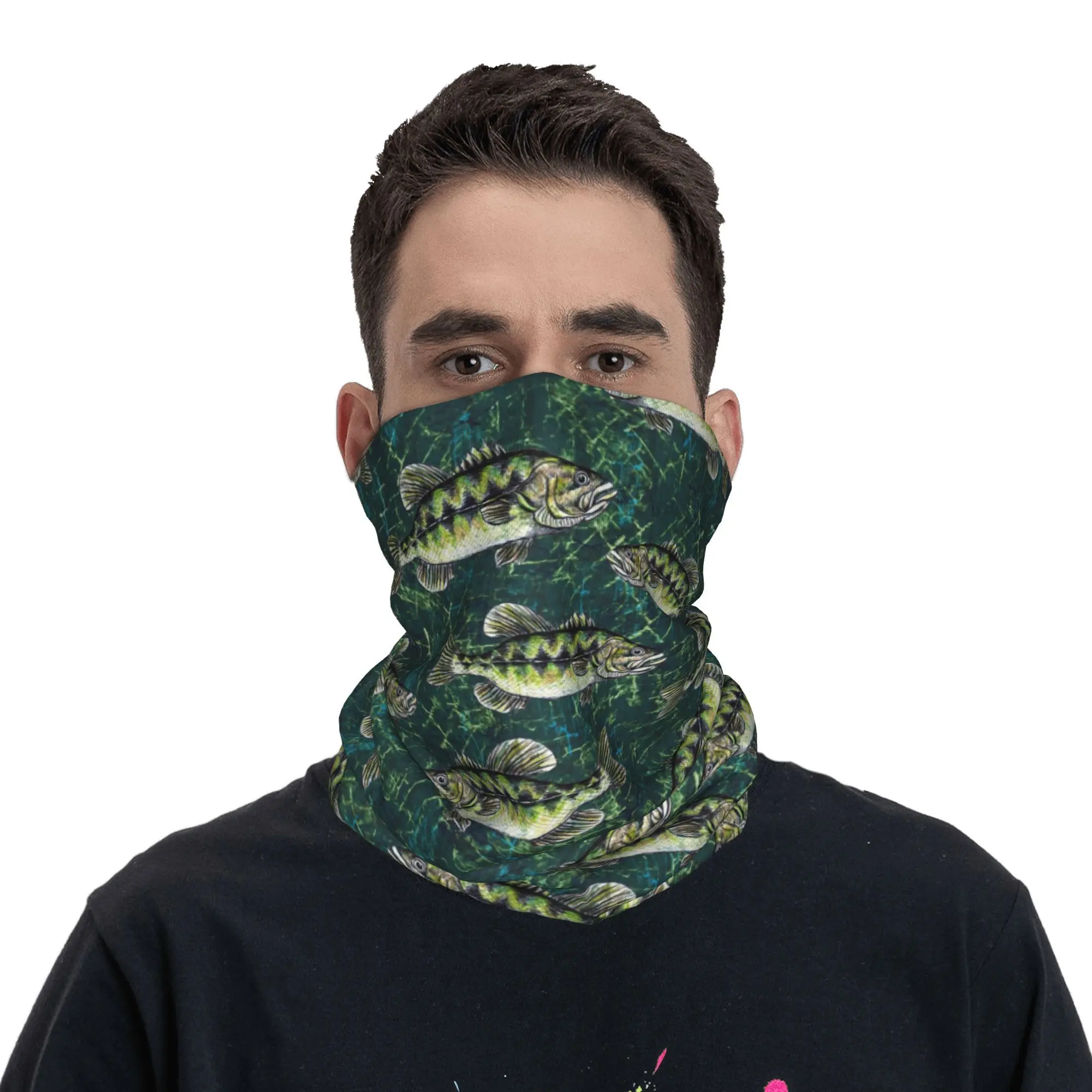 Largemouth baixo camo padrão bandana pescoço gaiter impresso envoltório cachecol multi-uso bandana esportes ao ar livre unisex adulto respirável