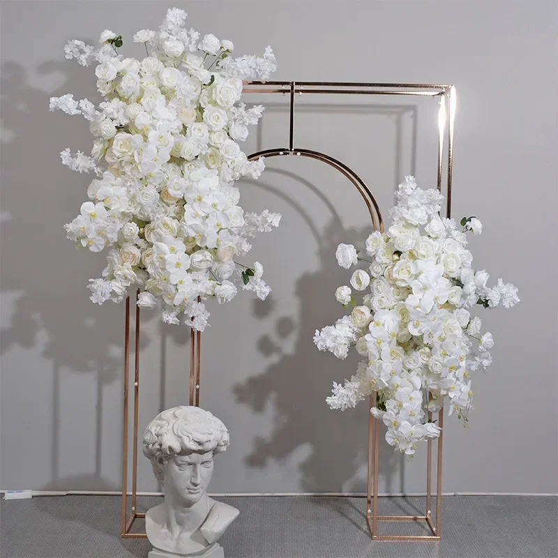 Artificial White Cherry Blossom Orchid Rose Row Wedding Arch Backdrop Wall Hanging Flower Hotel Party Props Home Decor