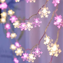 Snowflake LED Lights String, festão, bateria, árvore de natal, decoração estética do quarto, festa de casamento, decoração de ano novo