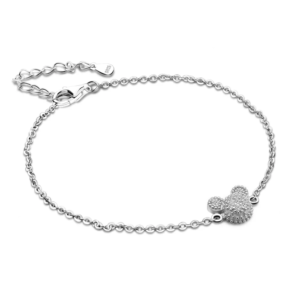 925 Sterling Silver Mickey Bracelet Cute Girl  Mouse Sweets ChainHand Charm Couple Bracelet&Bangle Chain Pulsera Jewelry