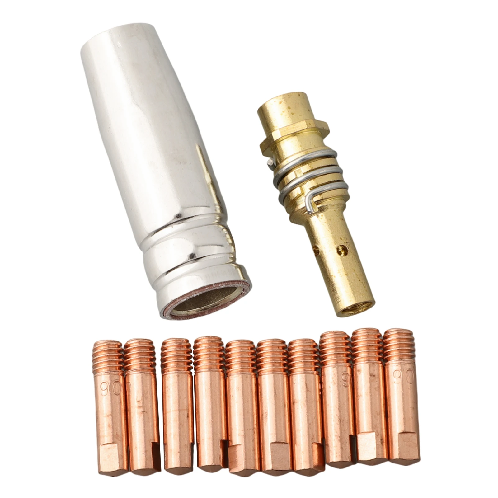 12 buah ujung kontak pelindung nosel las MIG MB15 0.8mm ujung pemegang ujung M6 Kit Diffuser Gas perlengkapan pengelasan Kit habis pakai