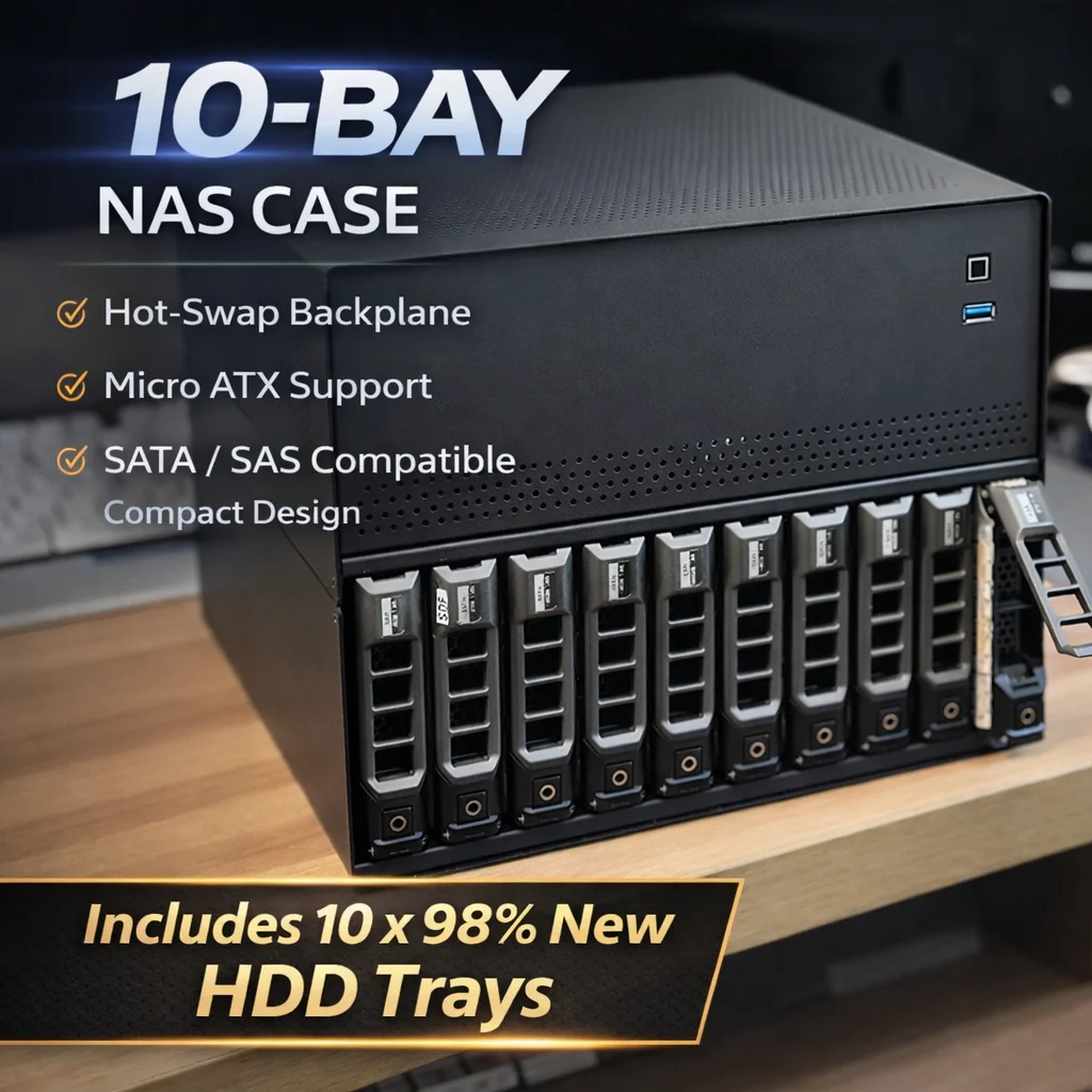 10 Bay NAS Server Case 0.8mm Galvanized Steel MATX Chassis SATA SAS Hot Swap Backplane 3.5 2.5 HDD Storage Enclosure