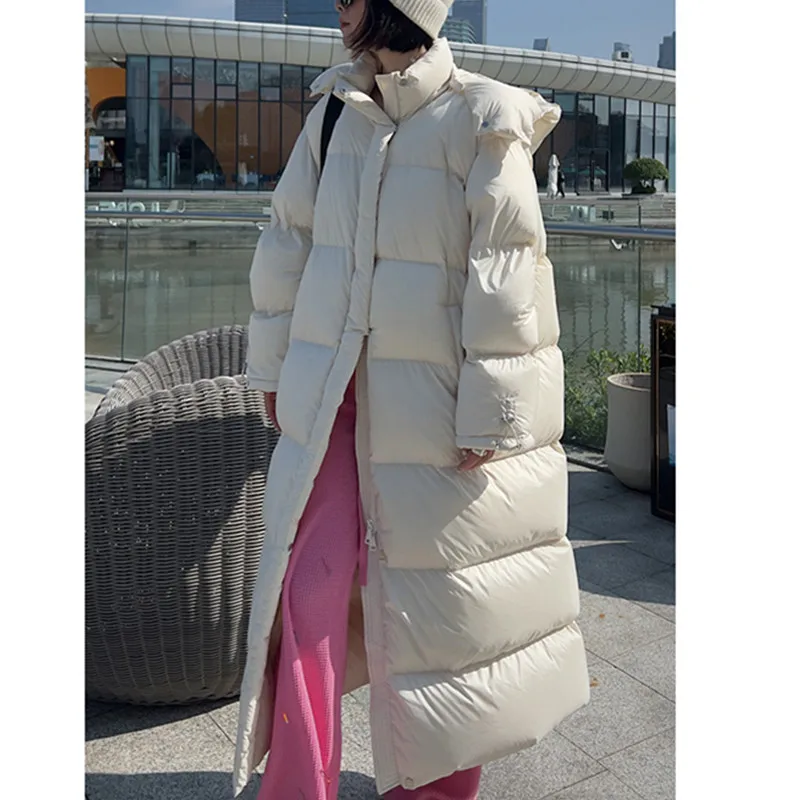 두꺼운 후드 90% 화이트 덕다운 여성용 겨울 2025 신상 루즈핏 -20도 퍼프 다운 코트 여성 파카 오버코트