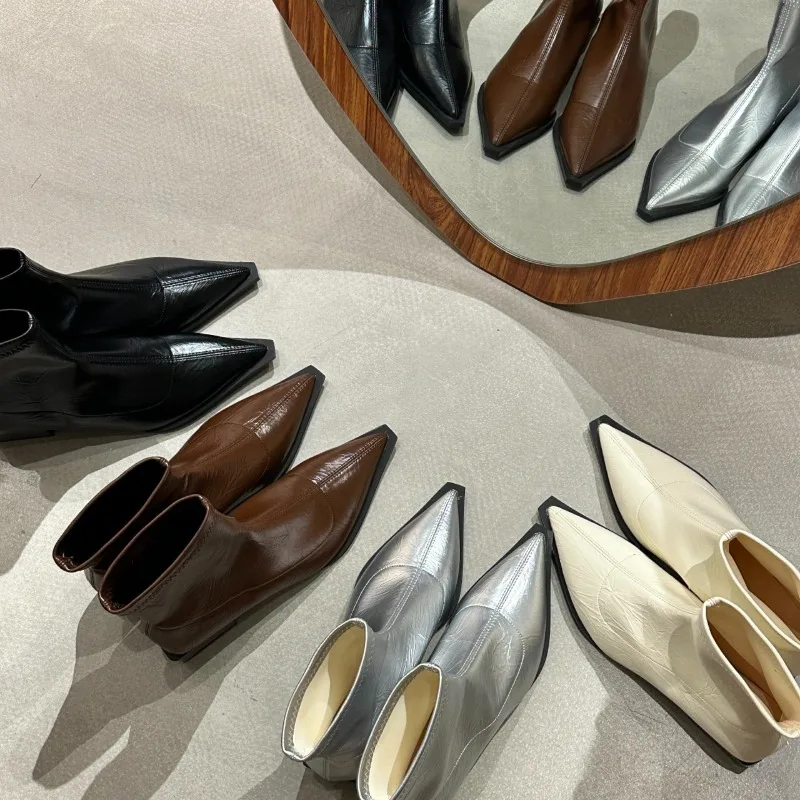 

Французские женские одинарные ботинки с острым носком, модные однотонные темпераментные повседневные ботинки