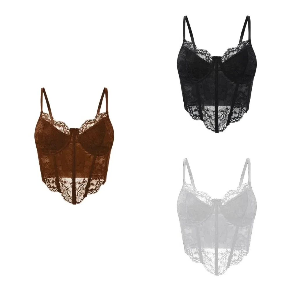 Fashion Hollow Lace Camisole Sleeveless Slim Fit Lace Corset Sweet Tanks Crop Tops Spring Summer