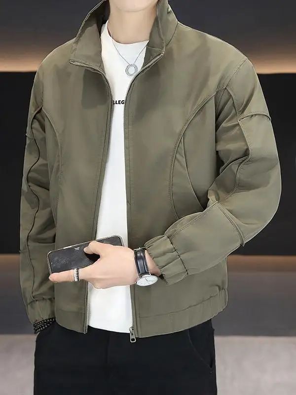 

New Chinese Sle Stand Collar Men's Faion Casual Jaet Spring Autumn Versatile Workwear Coat Polyester Fiber Stand Fit