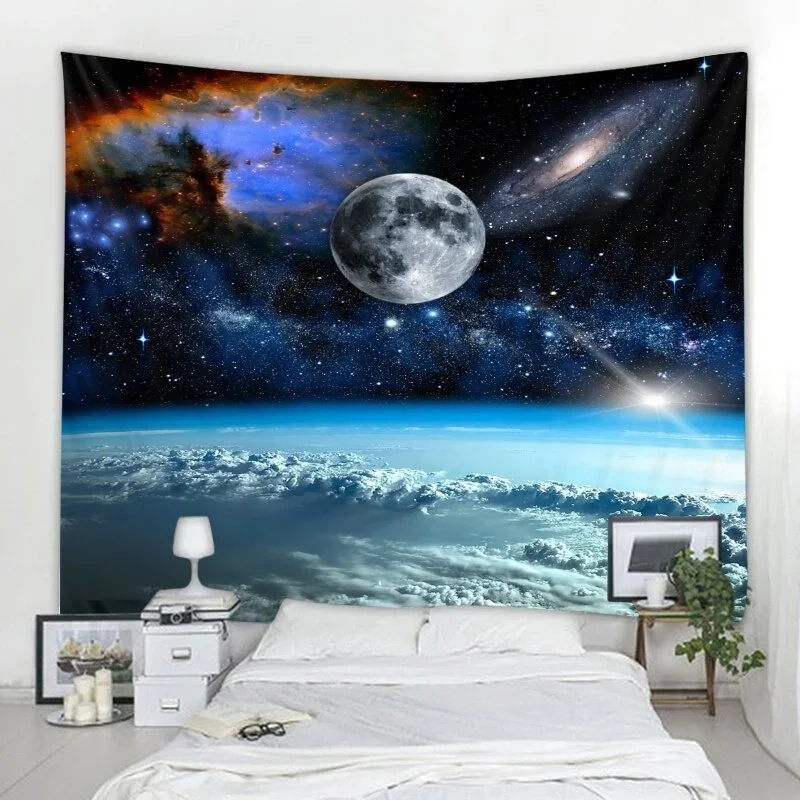 Creative Outer Space Vast Planet Tapestry Bed Bedroom Living Room Backdrop Decoration Home Decor Aesthetic Kids Room Decoration