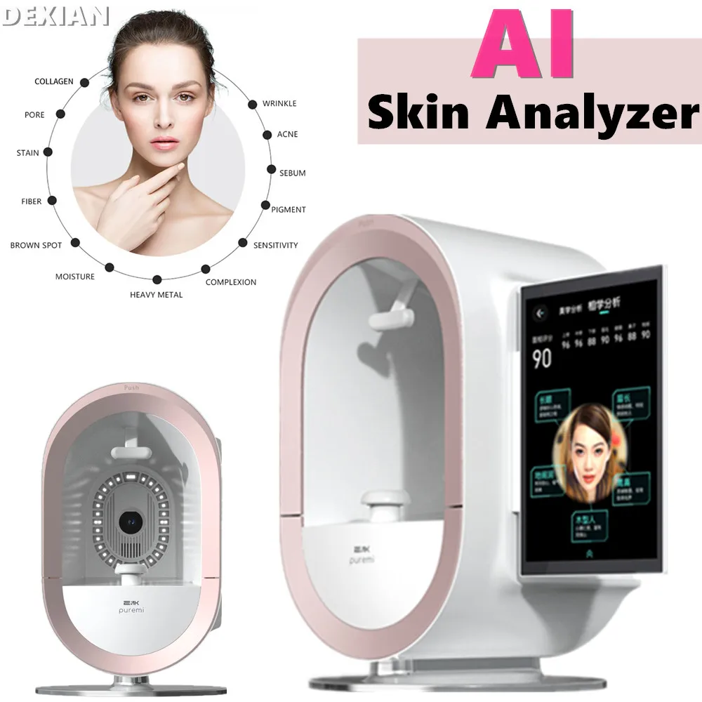 2024 ai analisador de pele rugas manchas poros análise de acne 12 espectro analisador facial detecção profunda 3d arquivamento de dados de detecção de pele