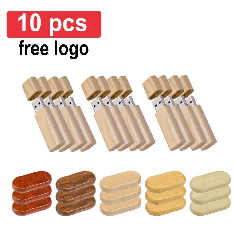10PCS LOT Wooden Box USB 2.0 Flash Drives 128GB Free Custom Logo Pen Drive 64GB High Speed Memory Stick 32GB 16GB 8GB 4GB