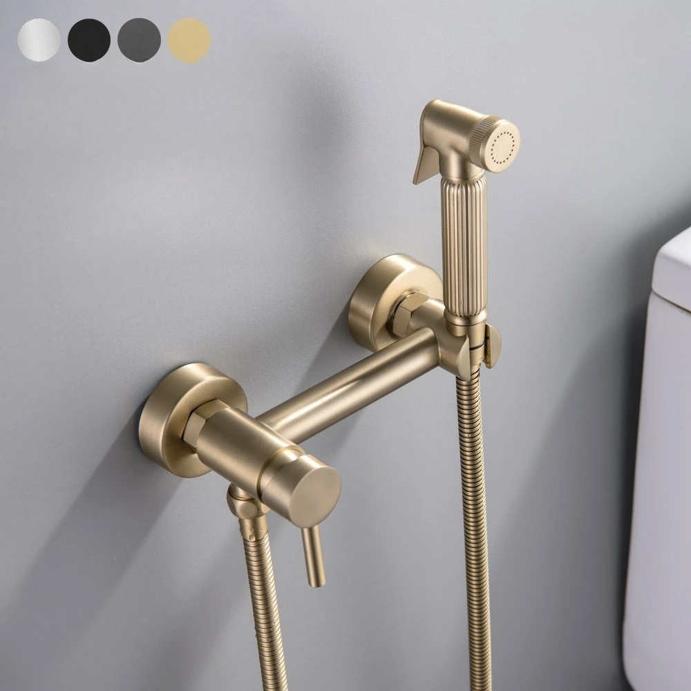 

Golden Brass Bidet Sprayer High Pressure Toilet Companion Set with Hot Cold Water