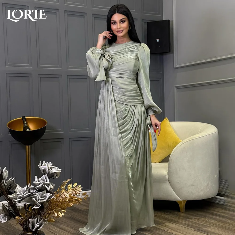 

LORIE Shiny Satin Muslim Mermaid Evening Dress High Collar Princess Prom Dress Pleats Illsion Backless Ball Gowns Customized