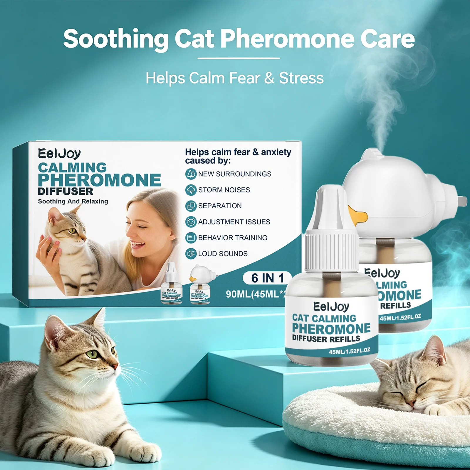 Cat Calming Pheromone Diffuser Relieve Anxiety Reduce Stress Behaviors Create Soothing Environment Cat Anxiety Relief Diffuser