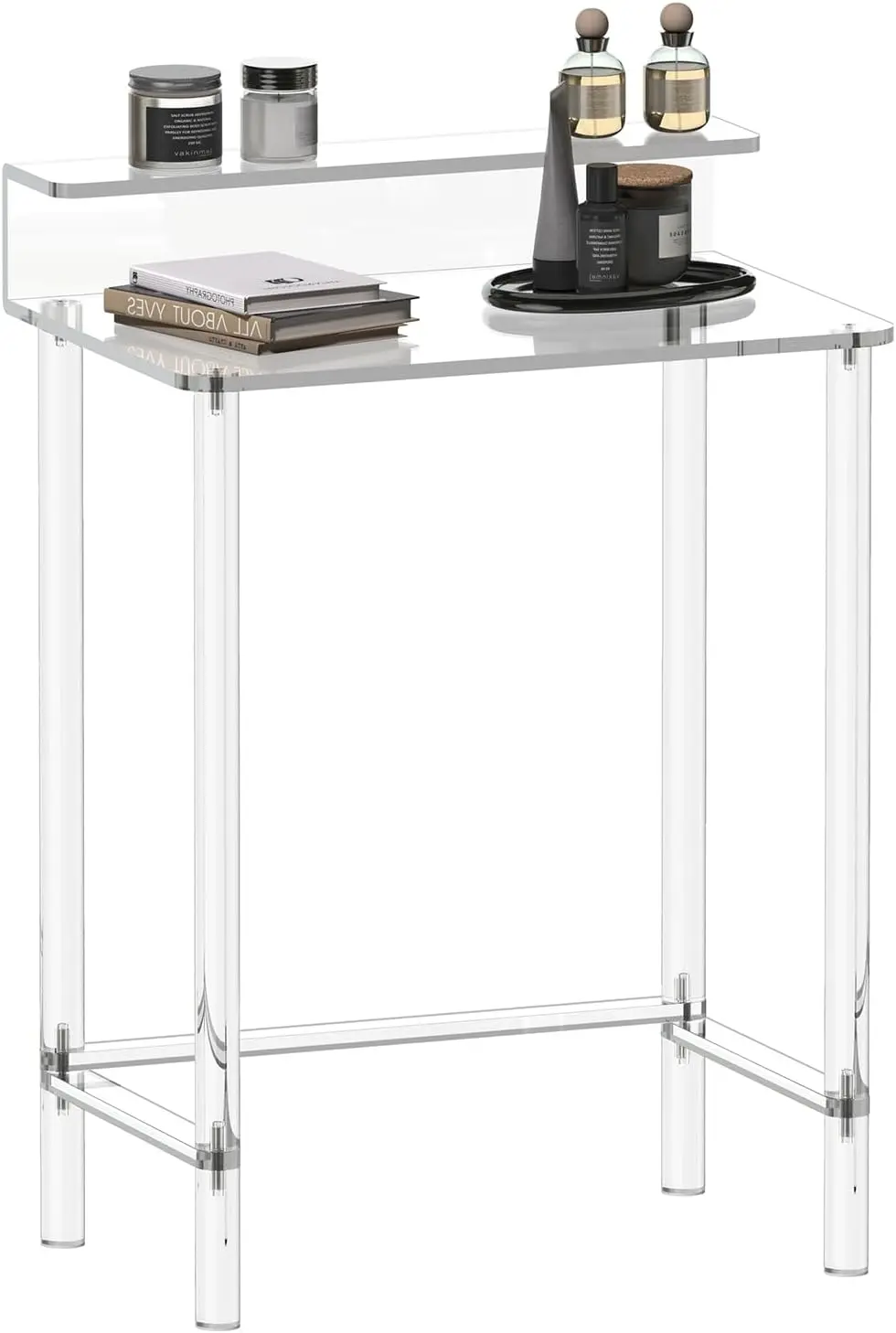 

Eglaf Acrylic Small Vanity Desk - 23.6'' L x 15.8'' W x 33.9'' H - Modern Makeup Vanity Table with Desktop Stand - Acrylic Makeu