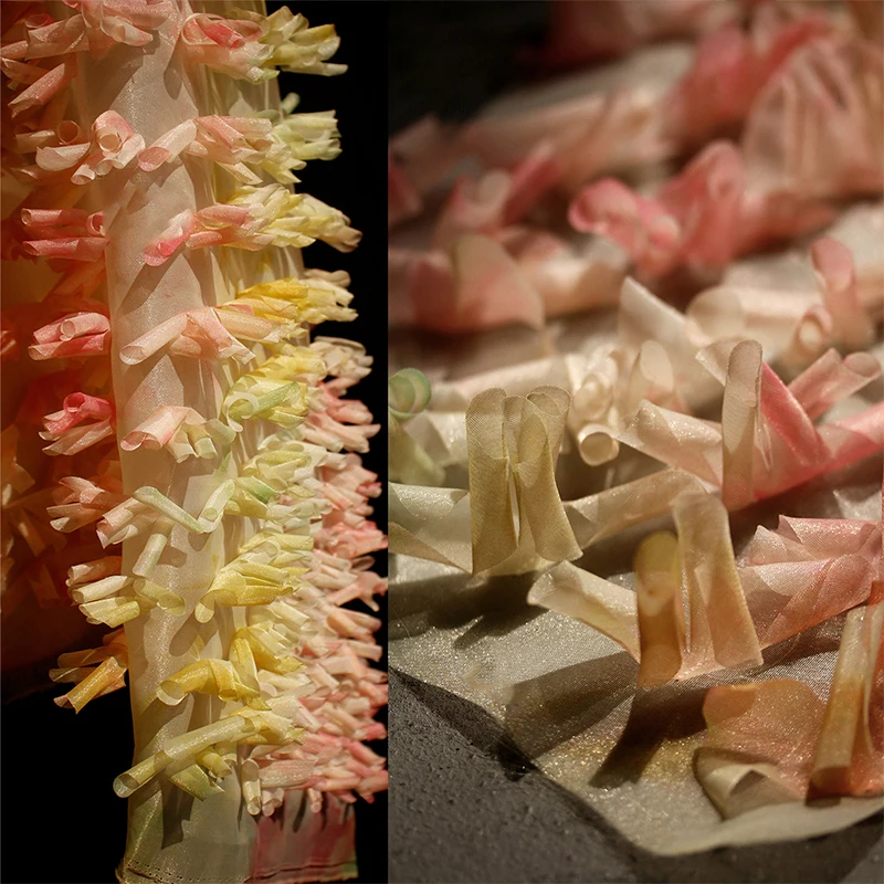 

Gradient 3D Rolled Edge Texture Fabric Creative Curling Designer Fabric DIY Modeling Wedding Dress Garment Party Photo Props