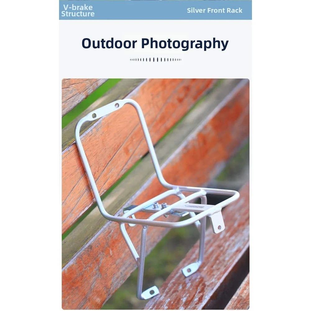 Aluminum Alloy Front Basket Rack 20 Inch Folding Mountain Bike V Brake Mount Silver Retro Style Cycling Cargo Carrier Accessory - view 5