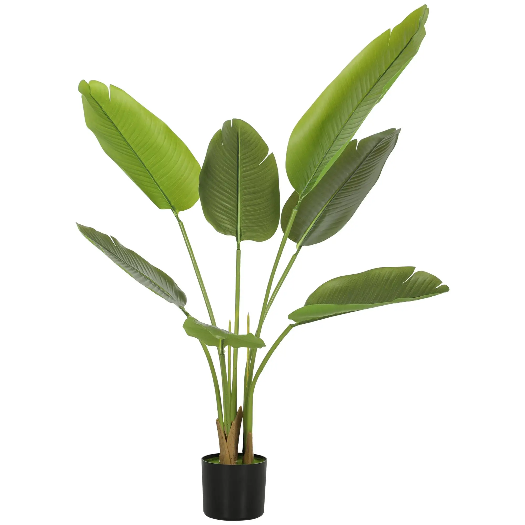 Plante artificielle bananier de 109 cm avec pot en plastique et terre flottante, palmier artificiel pour intérieur vert