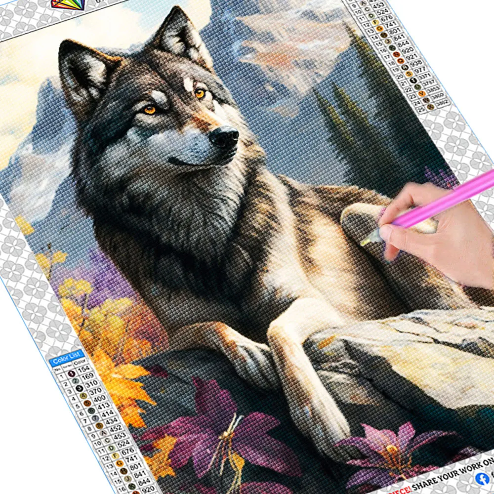 FIYO 5D DIY  Diamond Painting Animal Wolf Full Square Round Diamond Mosaic Flower Needlework Wall Art Decor For Home