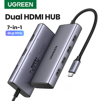 UGREEN USB-C HUB Dual HDMI Type-C to 4K30Hz 1080P 2HDMI PD100W USB3.0 Expander for Laptop MacBook USB Splitter Docking Station