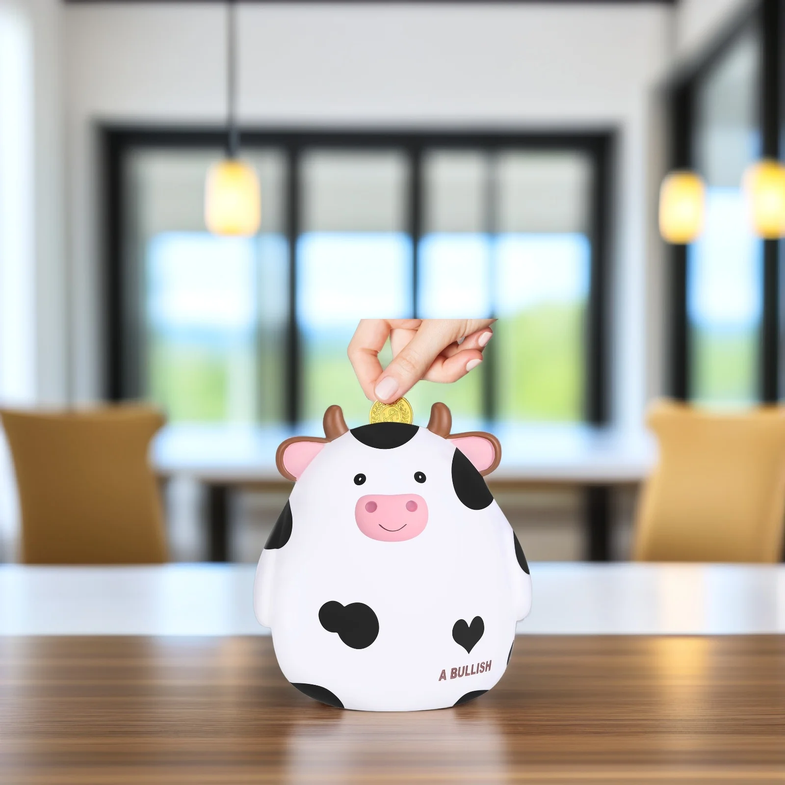 صندوق توفير المال على شكل بقرة ممتعة للأطفال تعلم الإدارة المالية إدراج العملات المعدنية فواتير بنك أصبع من الفينيل القوي للأولاد والبنك