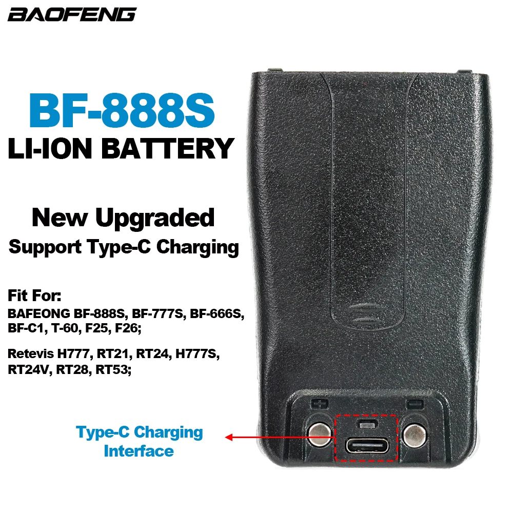 BAOFENG Walkie Talkie BF-888S Pro batería de iones de litio Original soporte de alta capacidad carga tipo C para Radios BF-888S/777S/666S