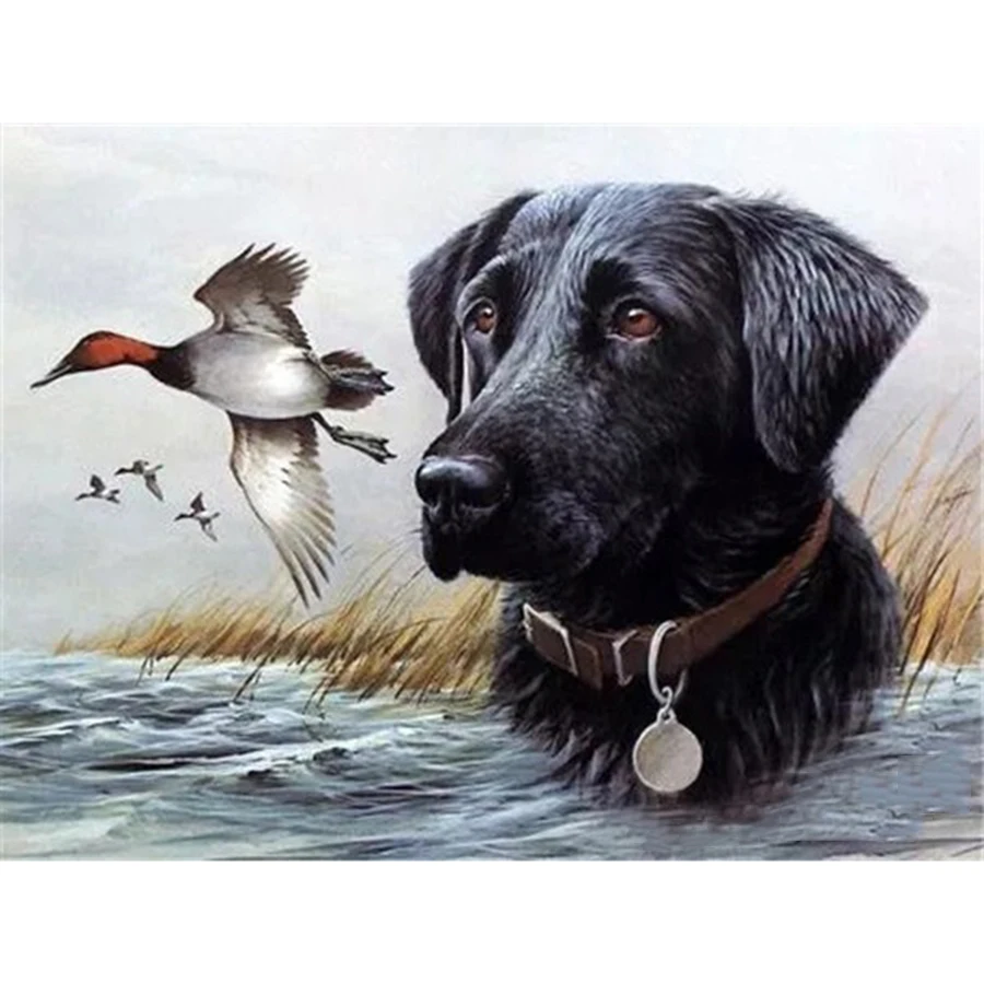 5D Diy Diamond Painting Dog Hunt Duck Embroidery Full Square Round Diamond Mosaic Rhinestone Picture Wall Art Animals Home Decor