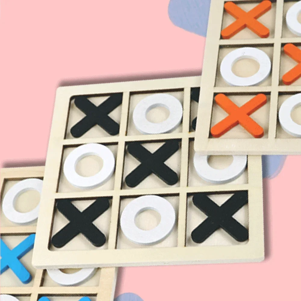 Holz XO Tic Tac Toe Spiel Mini Schachbrett Interaktion Puzzle Training Montessori Lernspielzeug Geschenk für Kinder Jungen Mädchen
