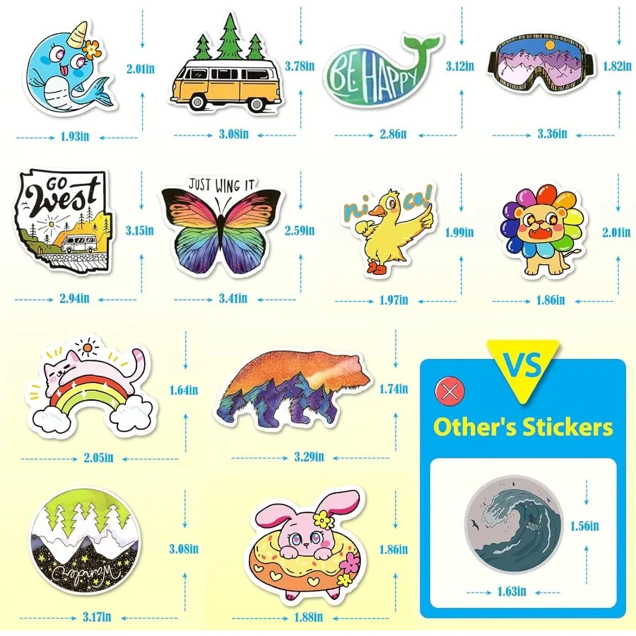 Paquete de 300 pegatinas de vinilo impermeables VSCO coloridas con diversos tamaños, paquete de 50850 Uds para adolescentes y niñas, Ideal para ordenador portátil Water Bo