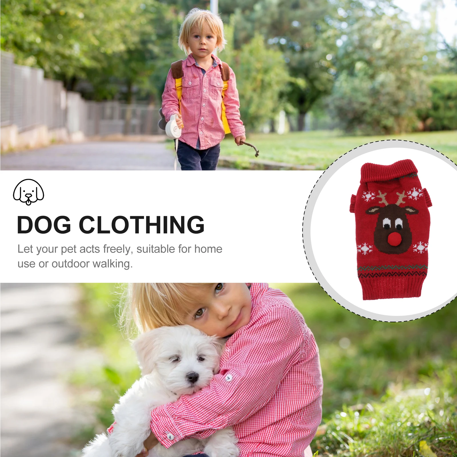 

Pet Sweater Winter Warm Coats Christmas Puppy Small Dogs Deer Pattern Holiday Style Toast No Buttons Zipper Leg Hole