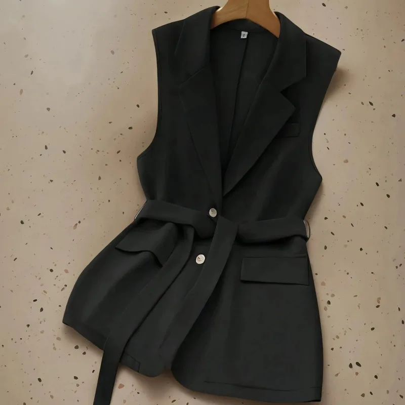 Belted Sleeveless Jacket Short Outerwear Spring 2025 Trendy Ladies' Outerwear Fashionable Slimming Women's Suit Vest
