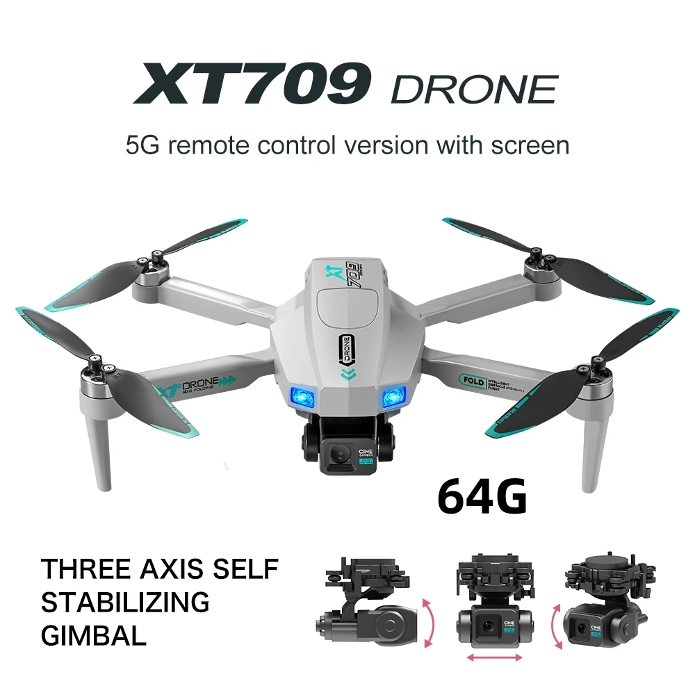 XT709 Hd Dual Camera Met Gps 5G Wifi Groothoek Fpv Real-Time Transmissie Rc Afstand 2Km Professionele Drone