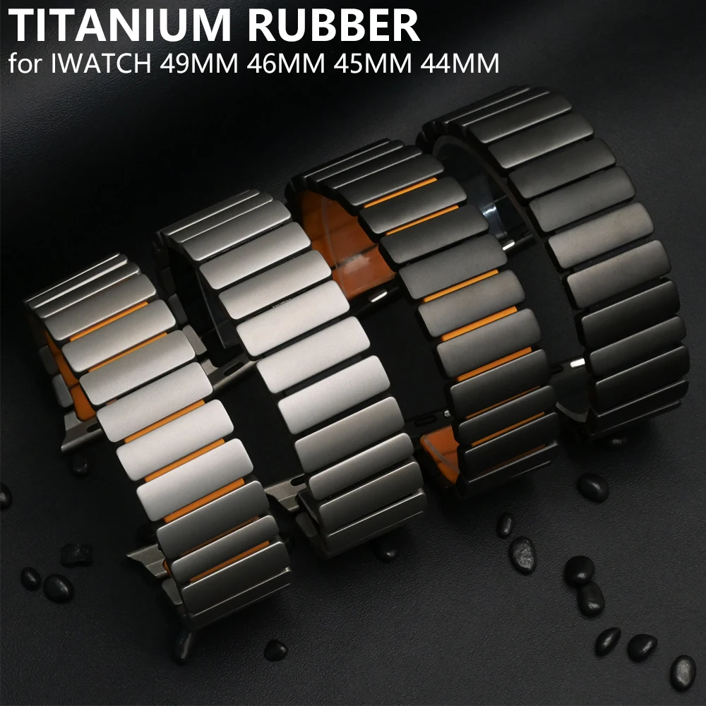

Man Titanium Rubber Band for Apple Watch Ultra 3 2 1 49mm Series 11 10 46mm 9 8 7 45mm 6 5 4 SE 44mm Luxury Bracelet for Iwatch