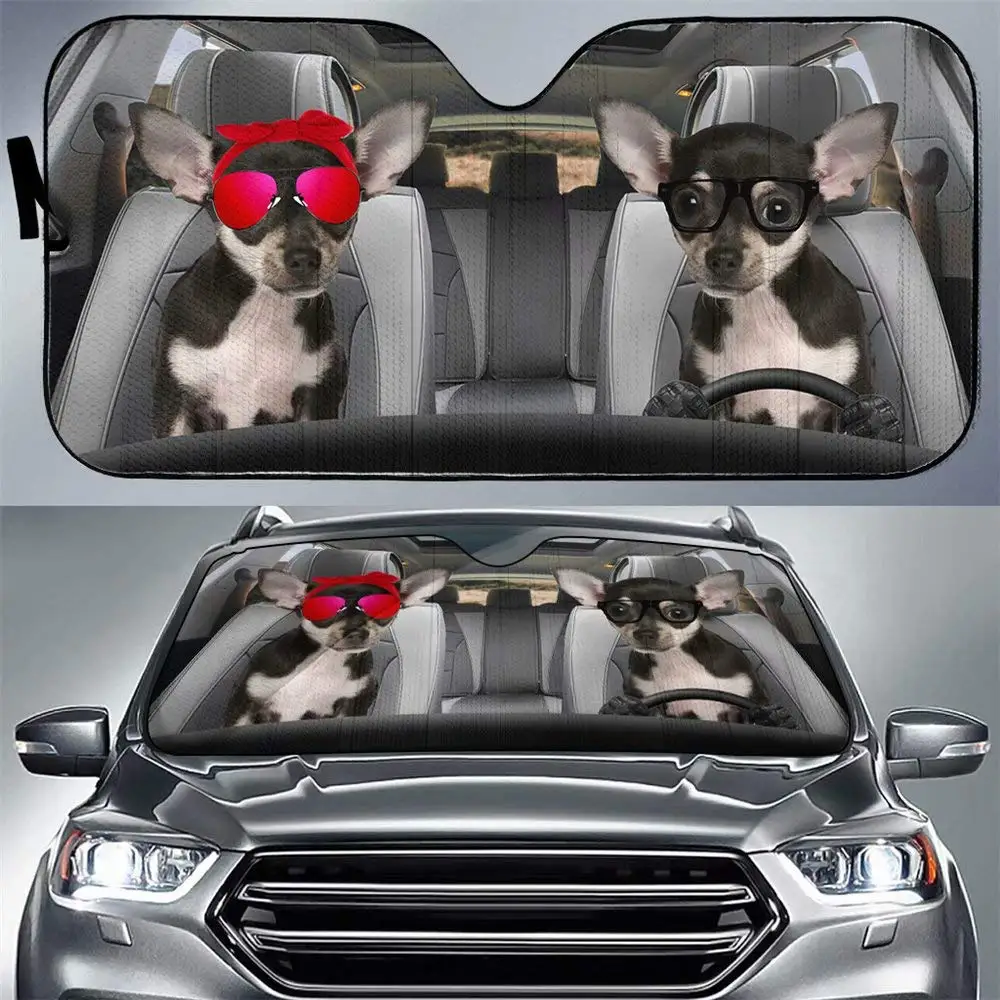 

Chihuahua Dog Driver Auto Sun Shade Puppy Pup Front Window Windshield Visor Cute Animal Sunshade Automotive Outdoor UV Rays Prot