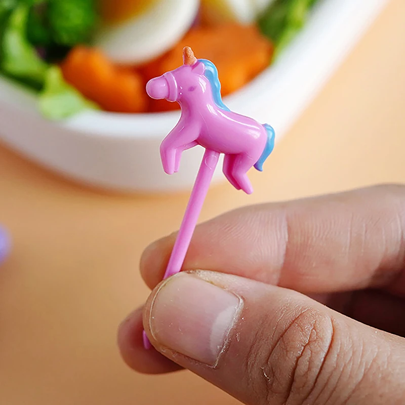 Unicorn Mini Food Fruit Fork Set Kid Cute Bento Box Decor forchette da Dessert cartone animato stuzzicadenti torta Dessert Party Supply colore