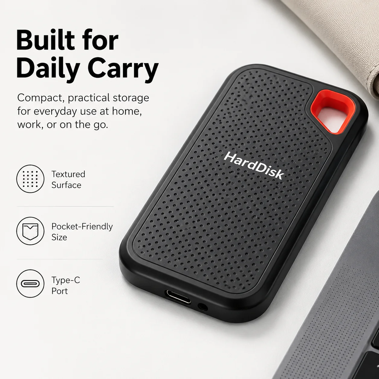 Compact 1TB External SSD Hard Drive Portable USB 3.0 Fast Data Transfer for Laptop/Mac