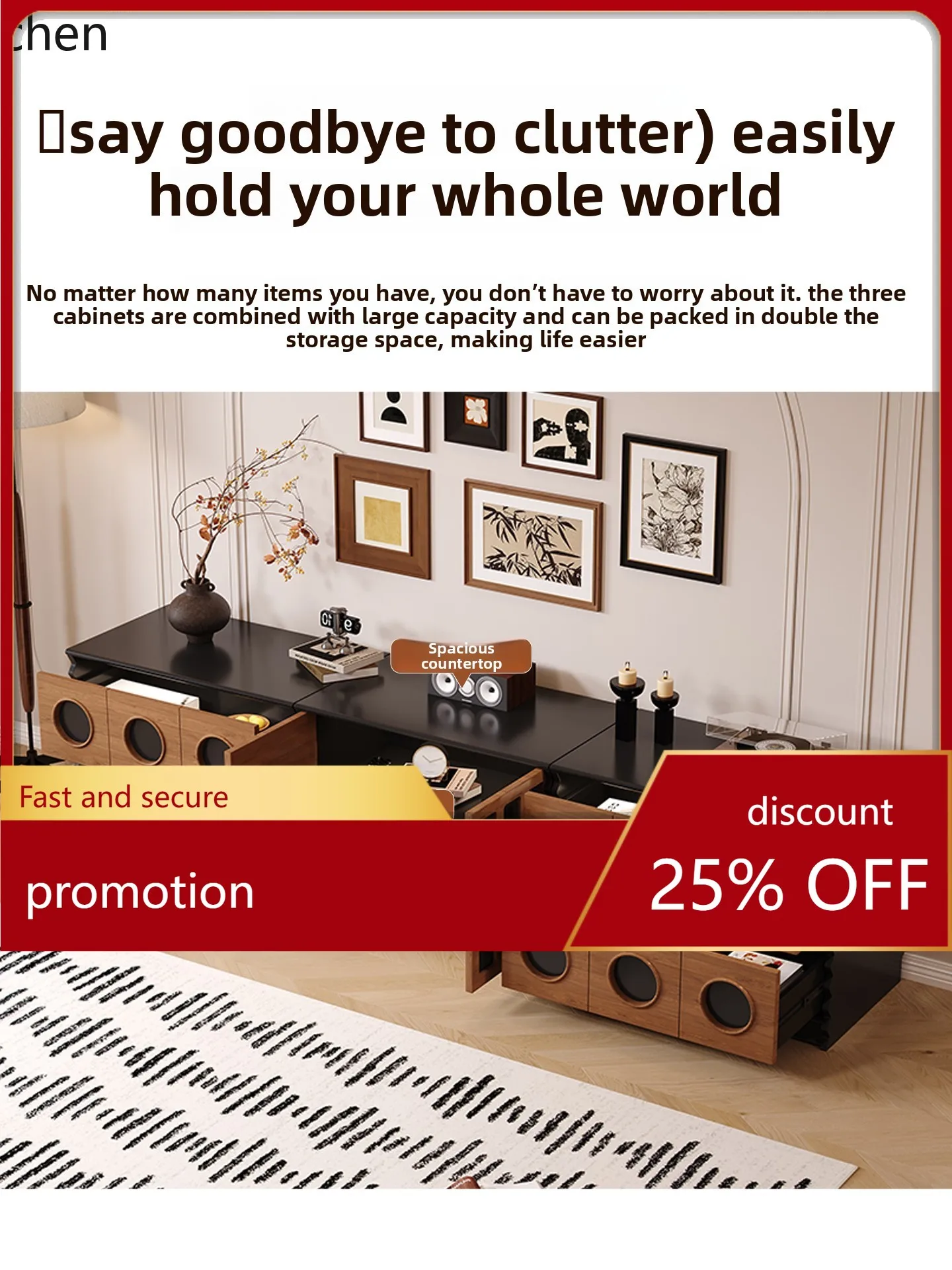 HXL TV Cabinet Module Free Combination Living Room Floor Low Chest of Drawers