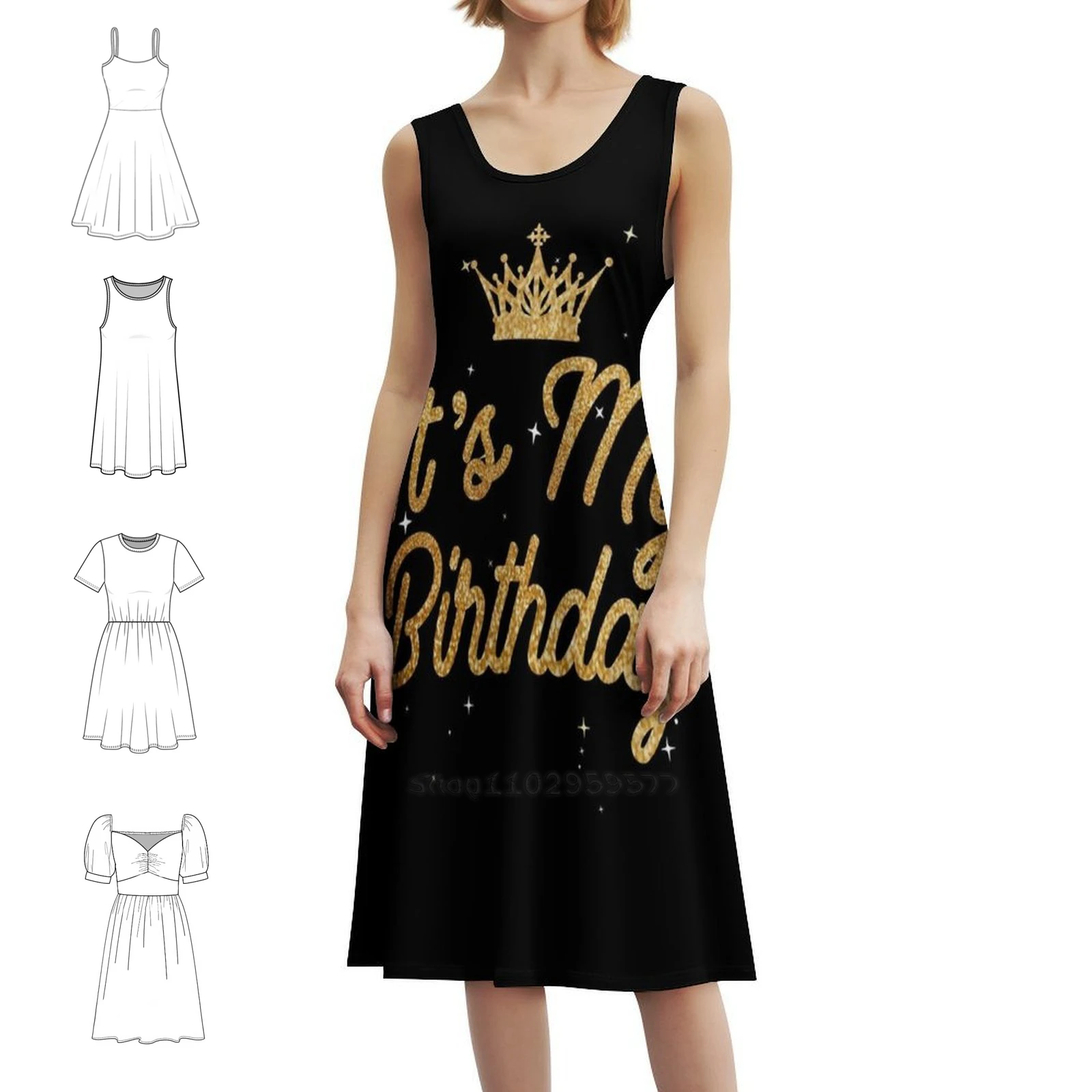 فستان حفلات أعياد الميلاد النسائية ملابس نادي مطبوعة عصرية للنساء كعكة عيد الميلاد وحفلات أعياد الميلاد المسائية #1
