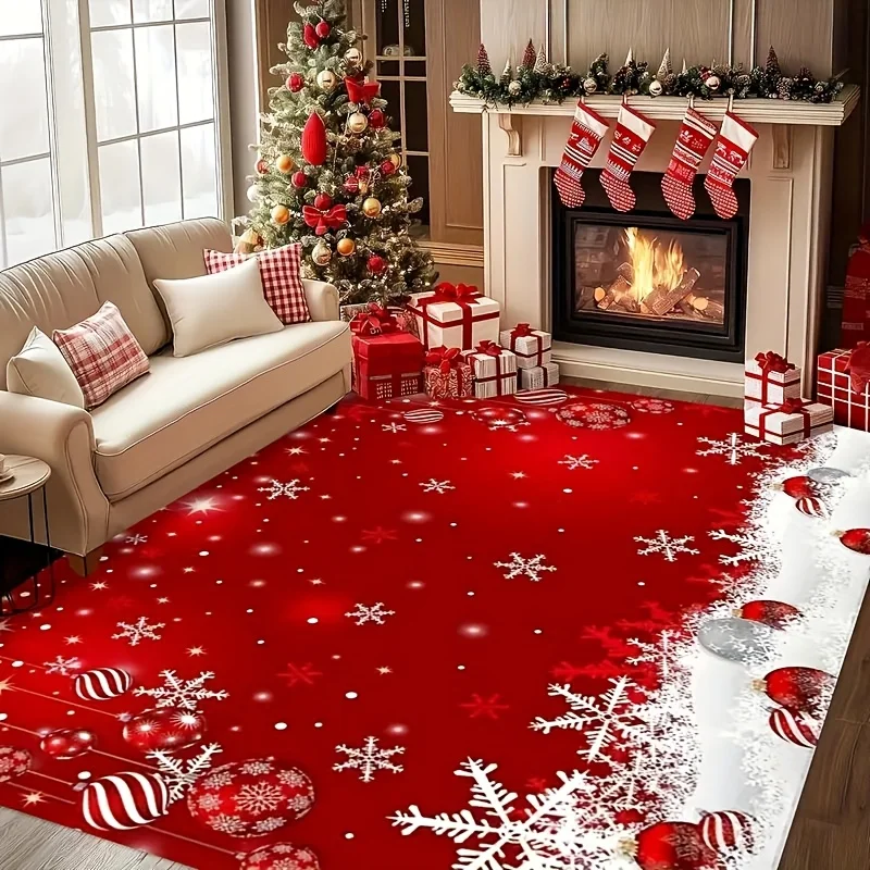 VIKAMA Red Festive Christmas Carpet Snowflake Bedroom Bedside Live Room Carpet Large Area Rugs for Living Room Home Decor - view 3
