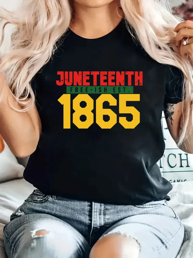 JUNETEENTH 1865 Women's Short sleeved Summer Round Neck Casual Top T-shirt Simple and Elegant