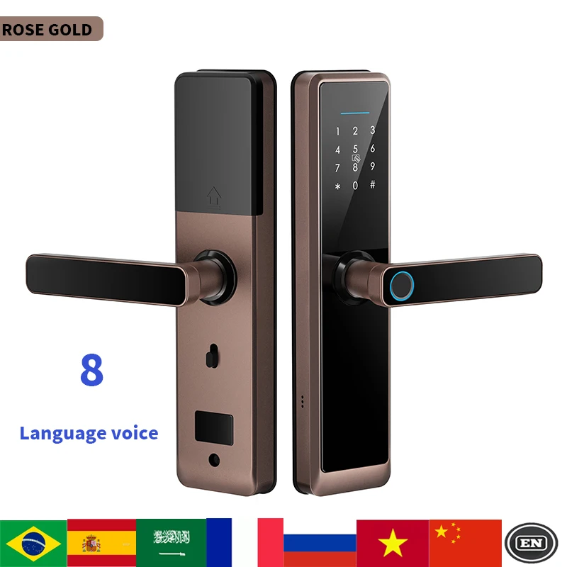 Wifi Tuya Biometric Electronics Door Lock Digital Smart Fingerprint Door Lock Password App Entry Door lock for Home Red Bronze