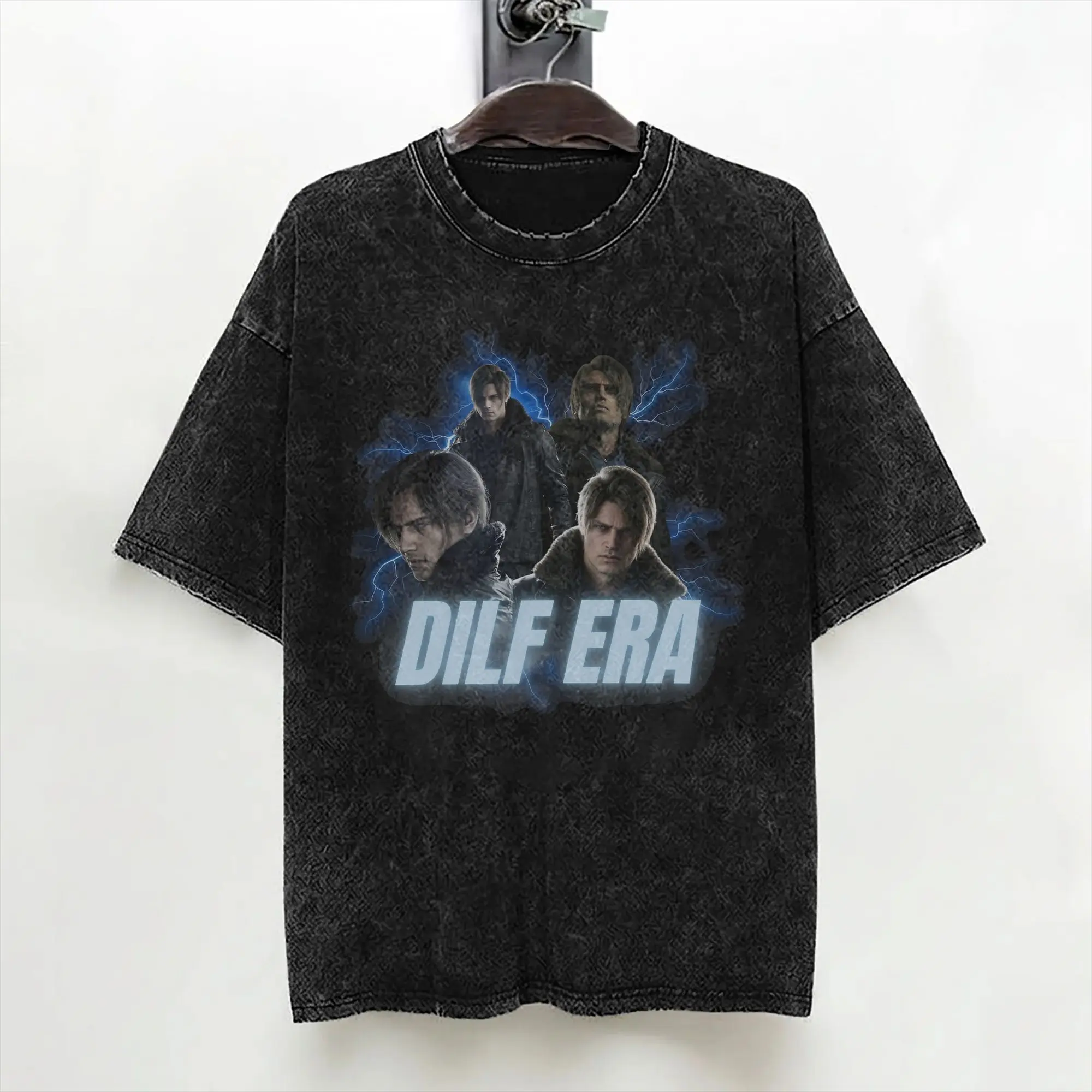 Leon S. Kennedy Washed T Shirts Streetwear Vintage T-Shirts Tees for Men Women Cotton Harajuku Printed